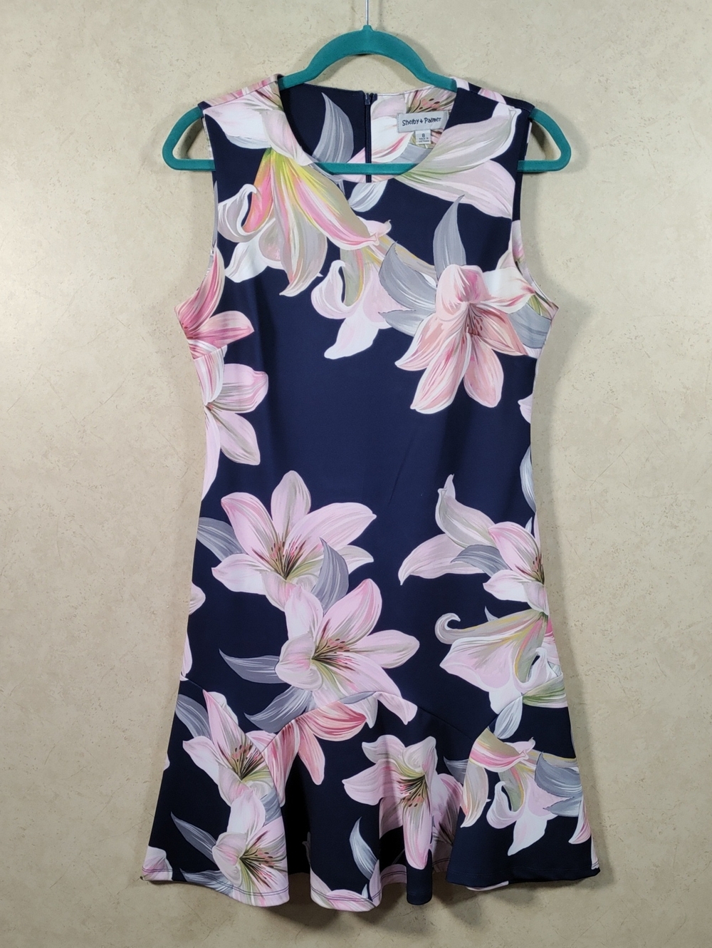 H192 Shelby & Palmer Navy Floral Fit-and-Flare Mini Dress